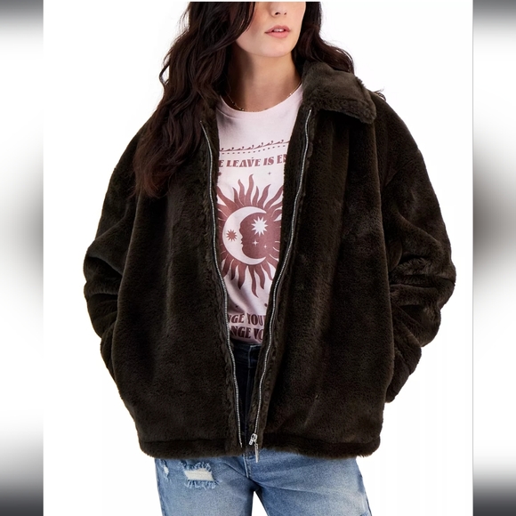 JOUJOU chocolate faux fur jacket Snall NWT - Picture 1 of 4